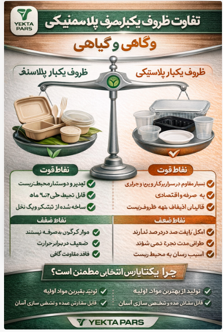 تفاوت ظروف یکبار مصرف گیاهی و پلاستیکی | کدام انتخاب بهتری است؟ | یکتا پارس